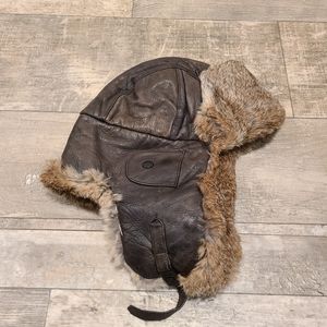 Mad Bomber Leather Rabbit Fur Aviator Trapper Hat